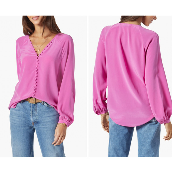 Joie Tops - $278 Joie Shariana L LS V-Neck Blouse Top 100% Silk NEW Purple Orchid A31